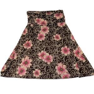 Vintage Y2K Floral A-Line Skirt Brown Pink Swirl 2000s Indie Boho Fairycore
